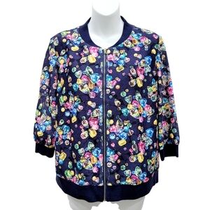 2/$20 Y2K Navy Blue Pink Floral Pattern Zip Up Jacket Top Size: M